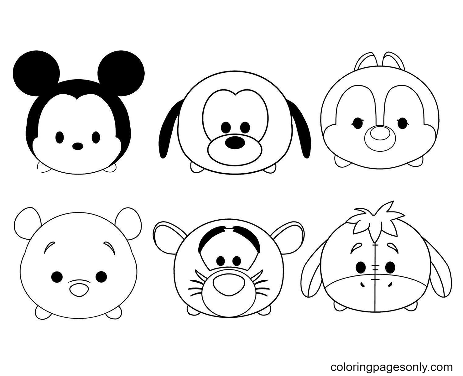 Kawaii disney characters coloring page