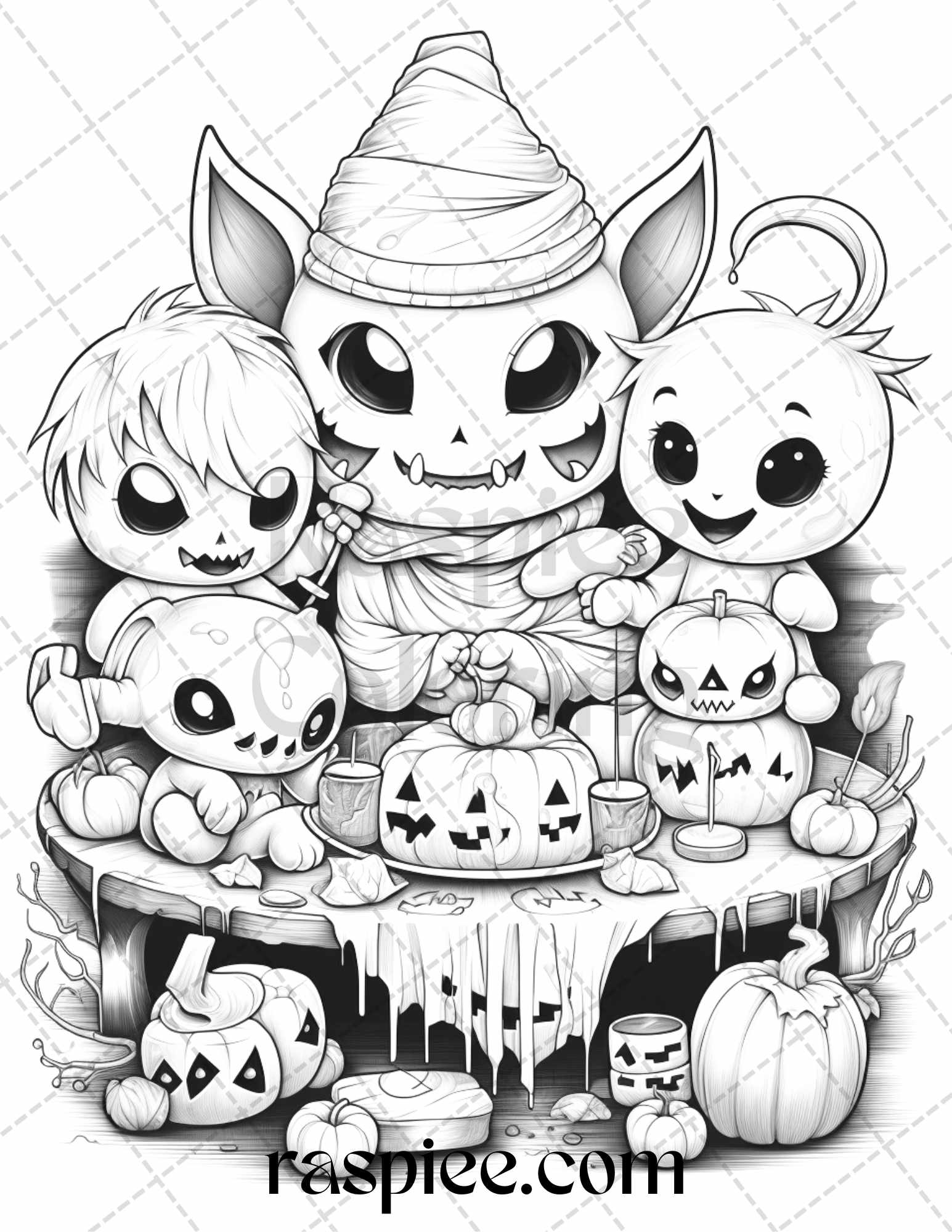 Halloween creepy kawaii grayscale coloring pages for adults and kid â coloring