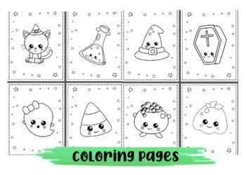 Kawaii halloween coloring pages by kiddie resources tpt