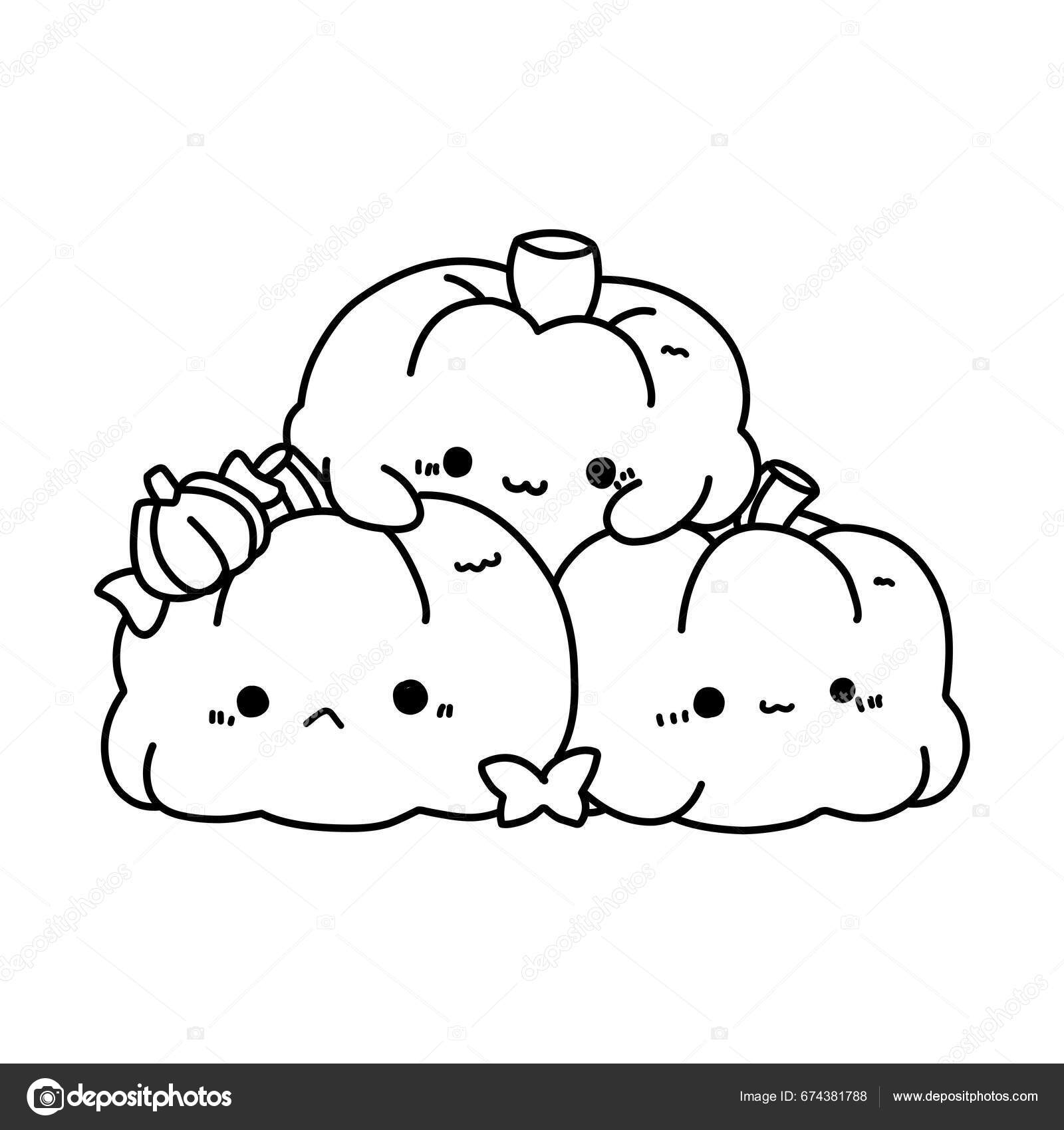 Vector cute kawaii pumpkins black white coloring coloring page halloween stock vector by bosonya