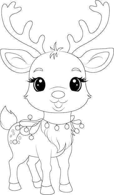 Premium vector coloring page a cute reindeer tangled in christmas lights