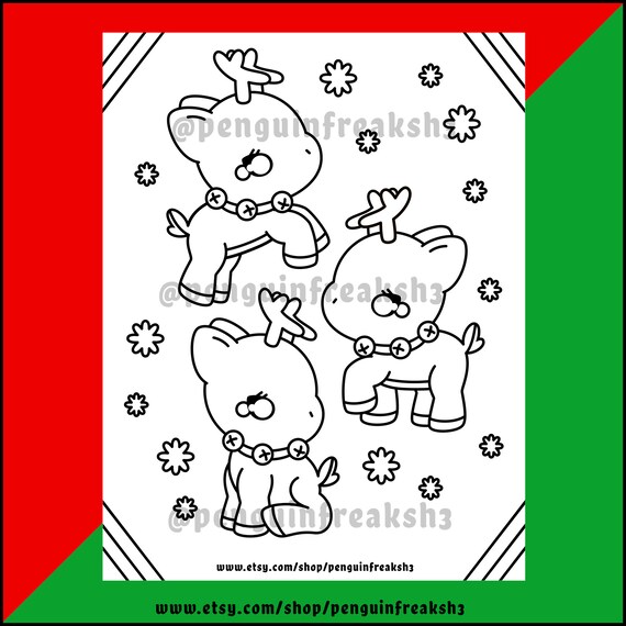 Kawaii cute reindeer christmas holiday coloring pages fun printable animal coloring pages kids activity angel christmas lights winter