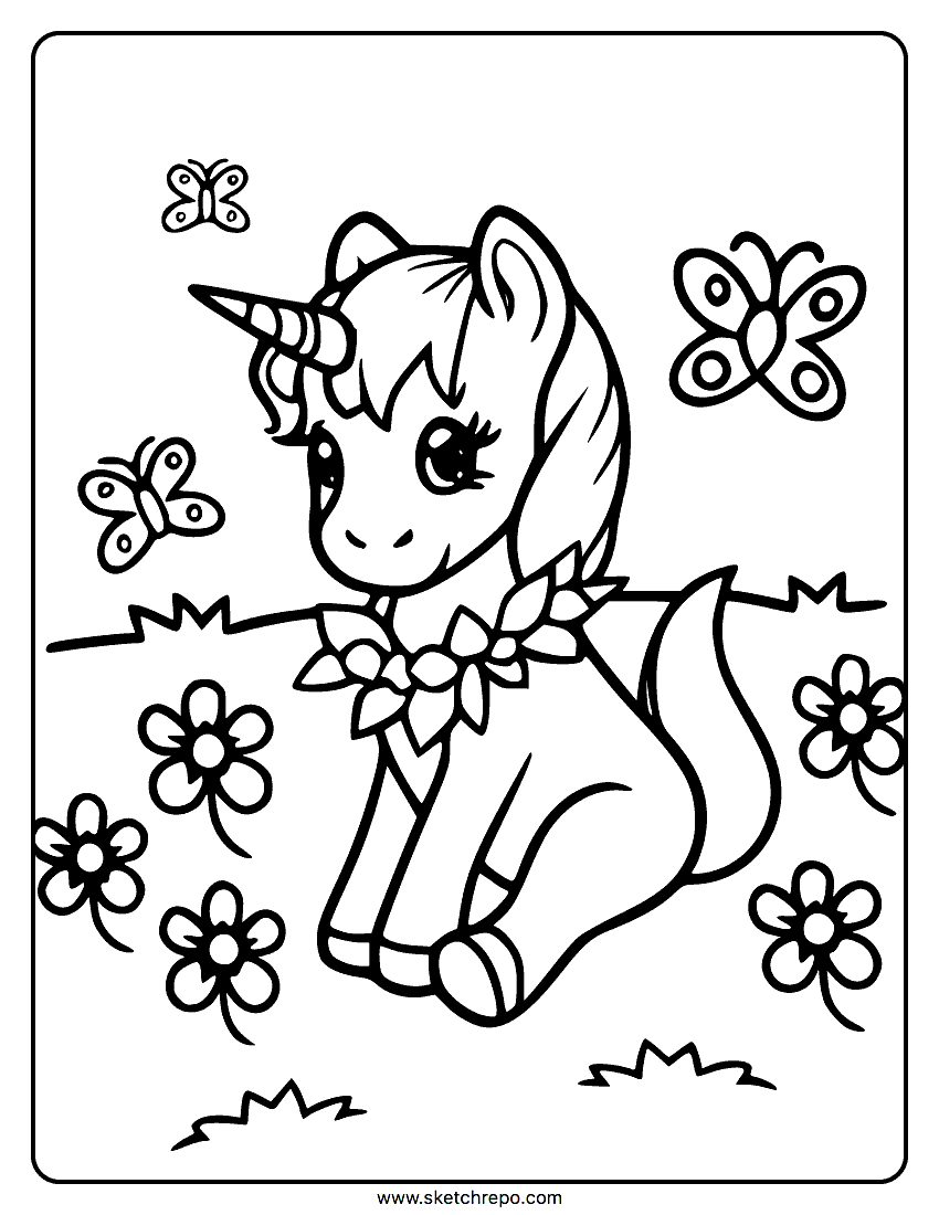 Cute kawaii unicorn coloring page