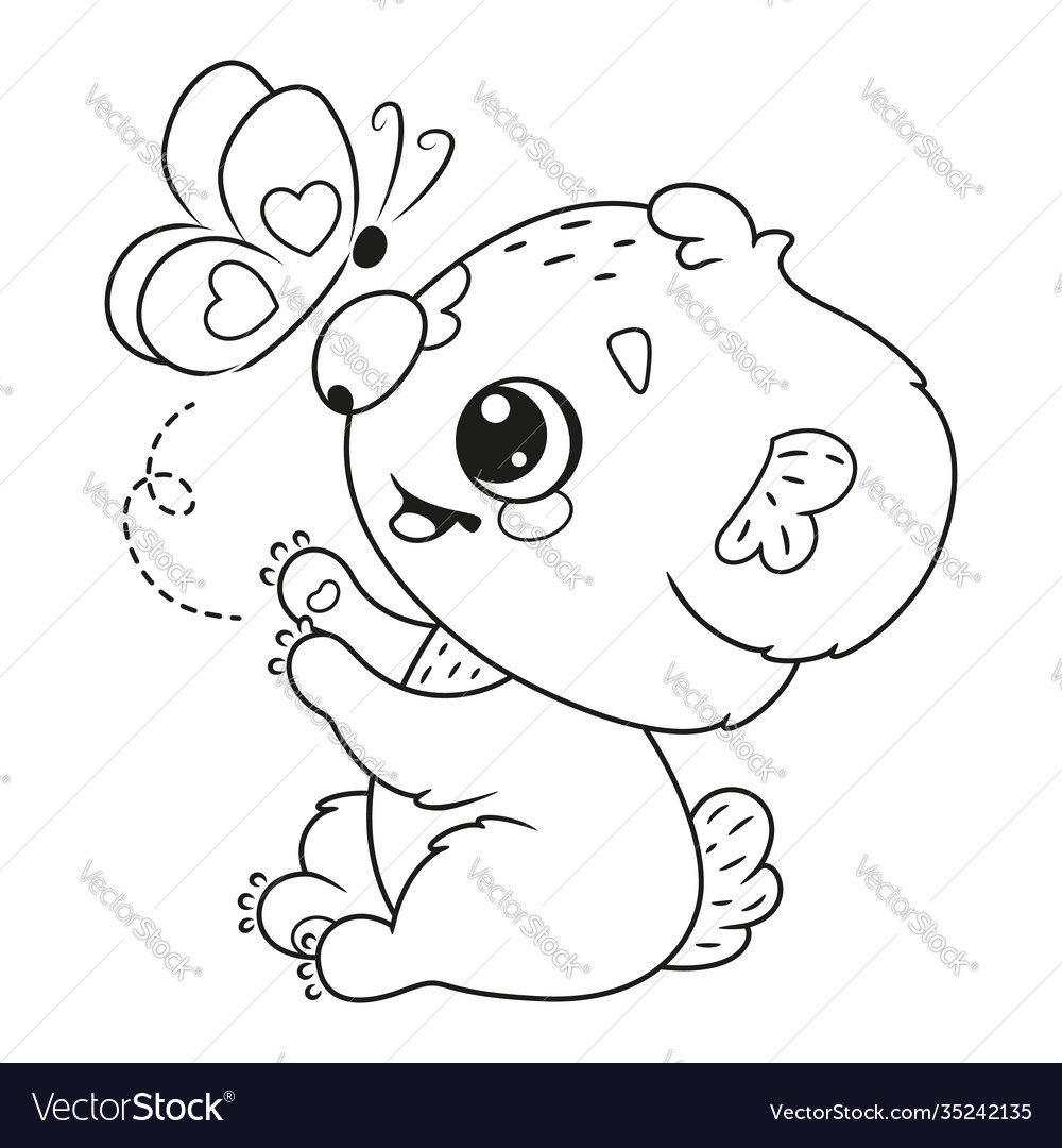 Cute cartoon koala with butterfly coloring page vector image