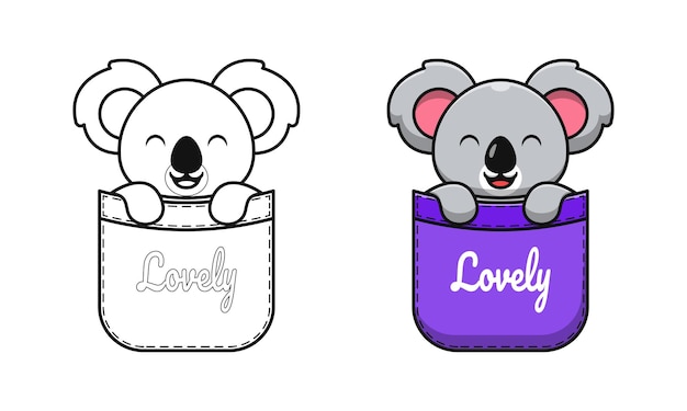 Premium vector cute koala in pocket cartoon coloring pages for kids