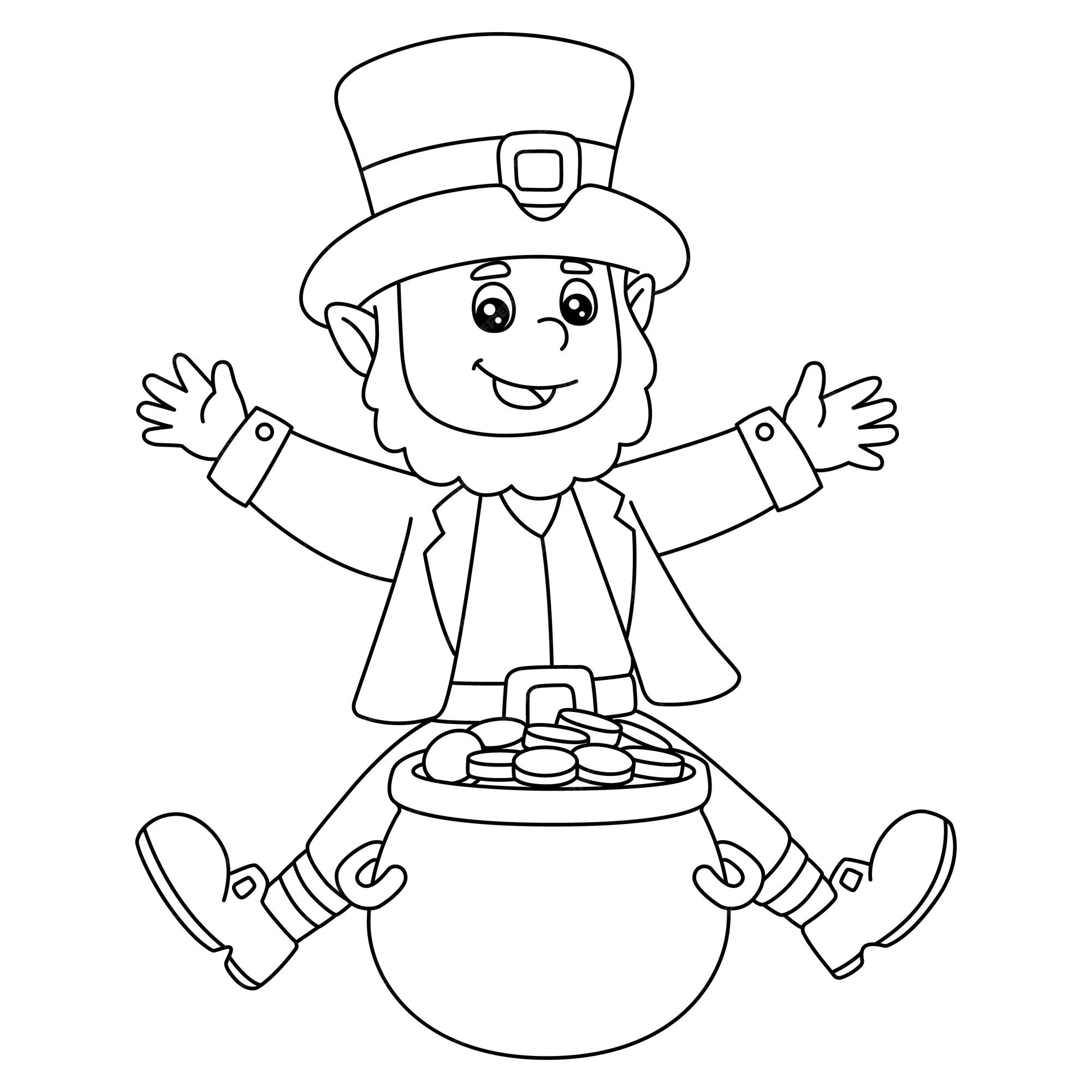 Premium vector a cute and funny coloring page of st patricks day leprechaun gold coins provides hours of coloring fun for children to color this page is very easy suitable for