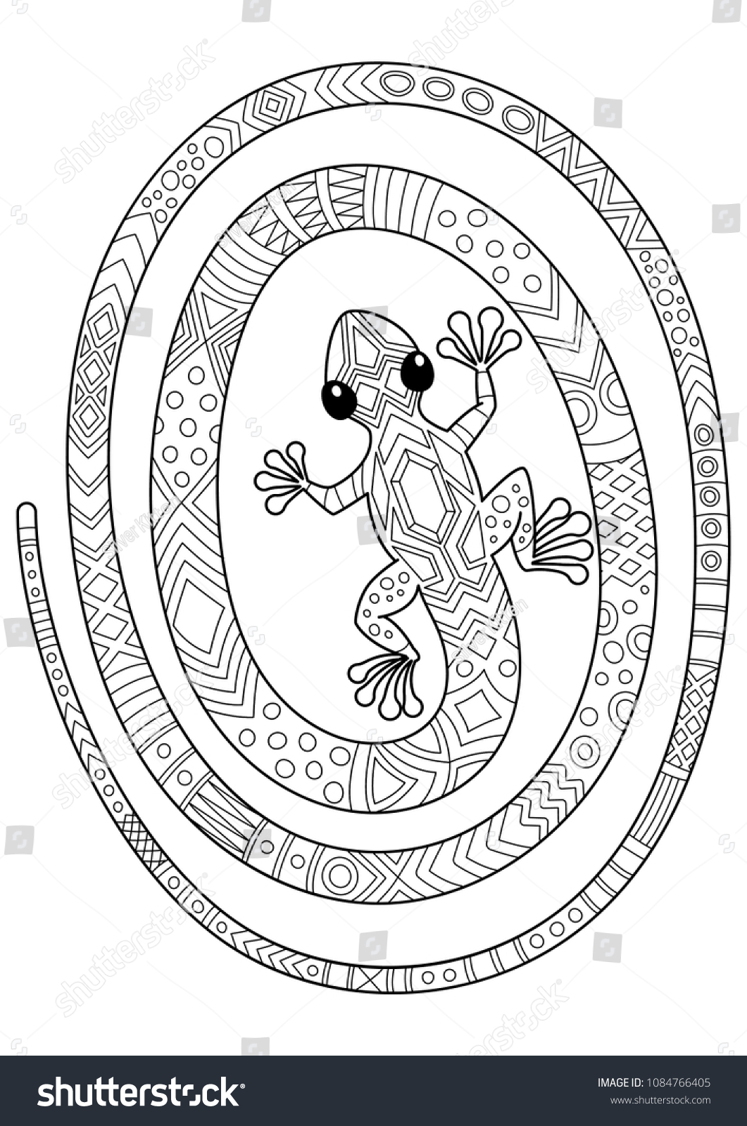 Outlined doodle antistress coloring cute lizard stock vector royalty free