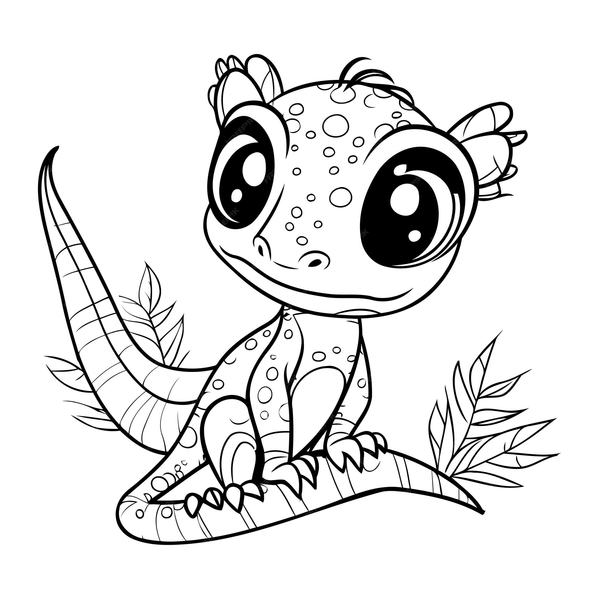 Premium vector cute lizard coloring book vector illustration for adult coloring page