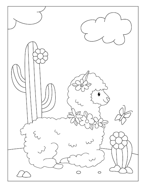 Premium vector cute outline llama coloring pages for children