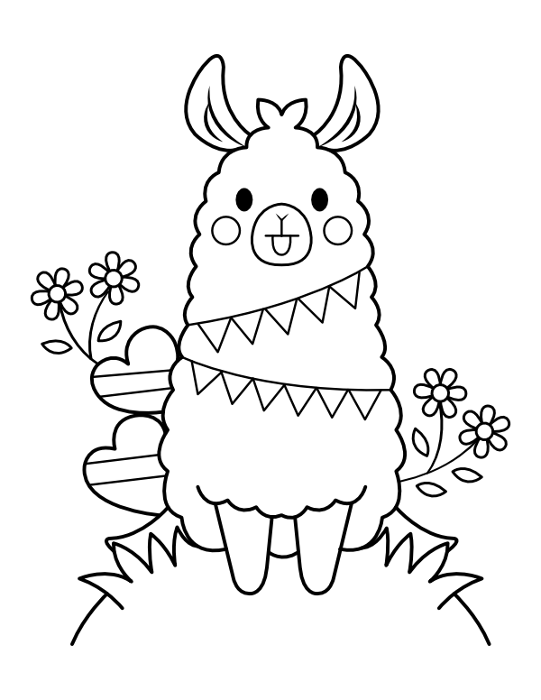 Printable llama valentines day coloring page