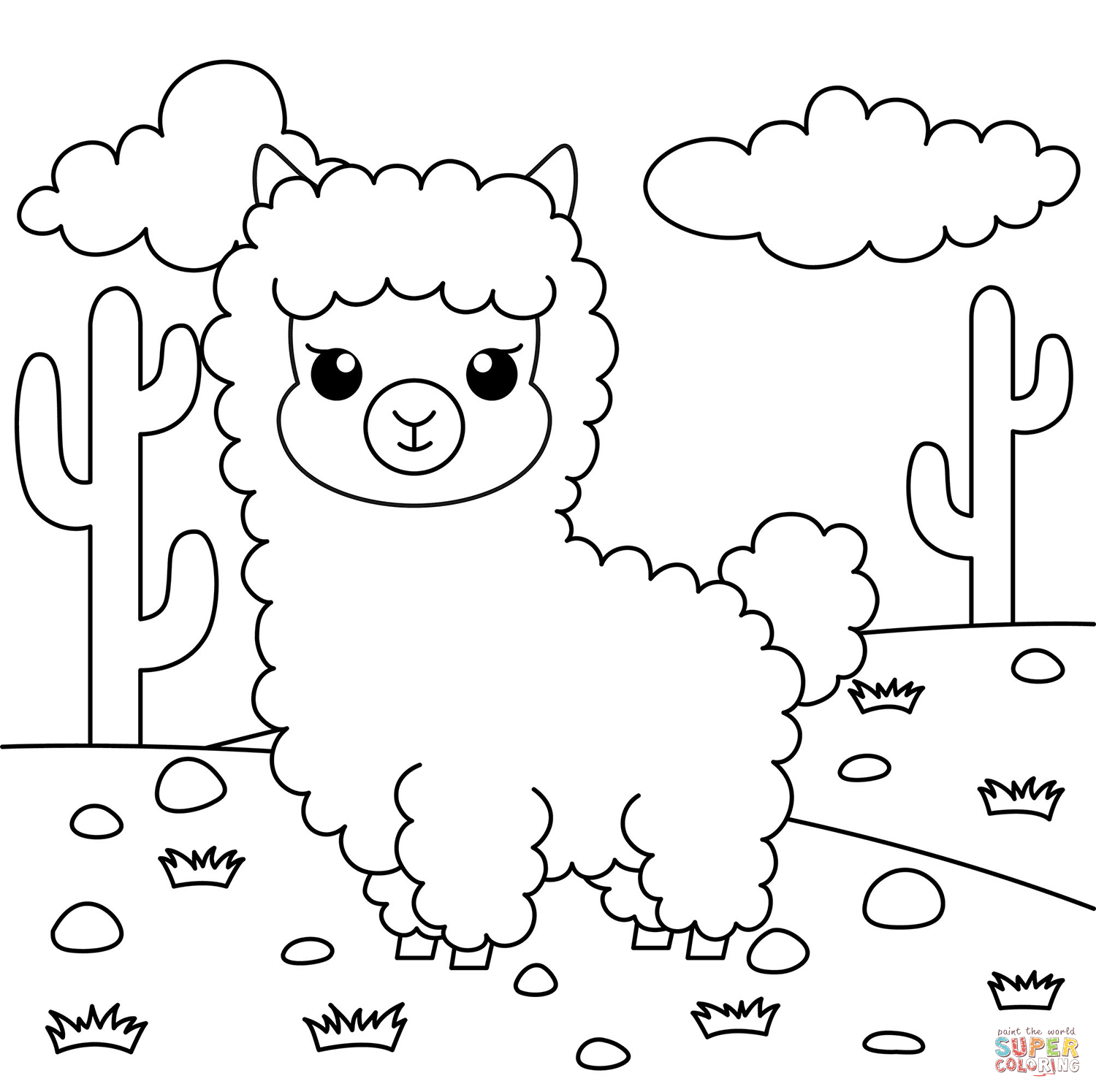 Cute llama coloring page free printable coloring pages