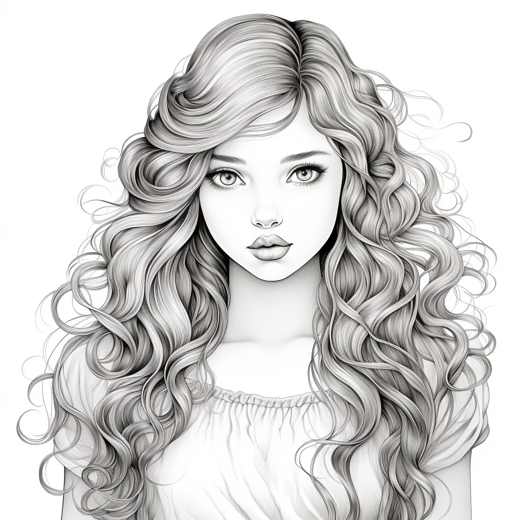 Cute long hair realistic girl coloring pages