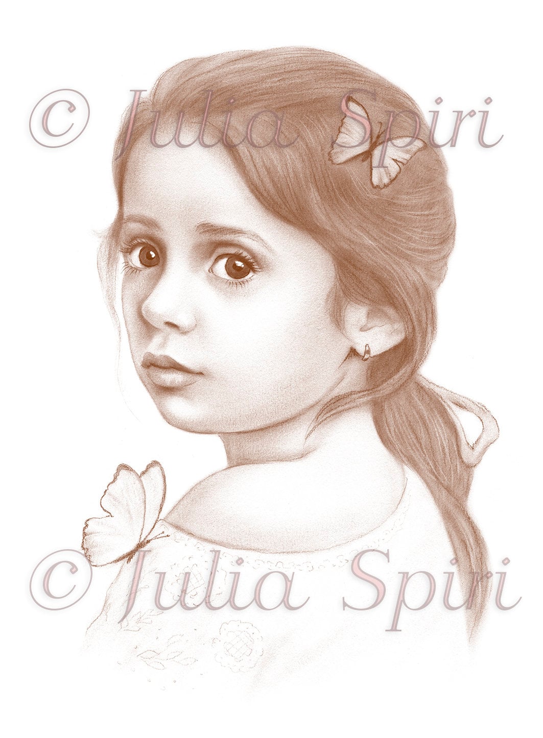 Grayscale coloring page realistic girl portrait with butterflies lai â the art of julia spiri