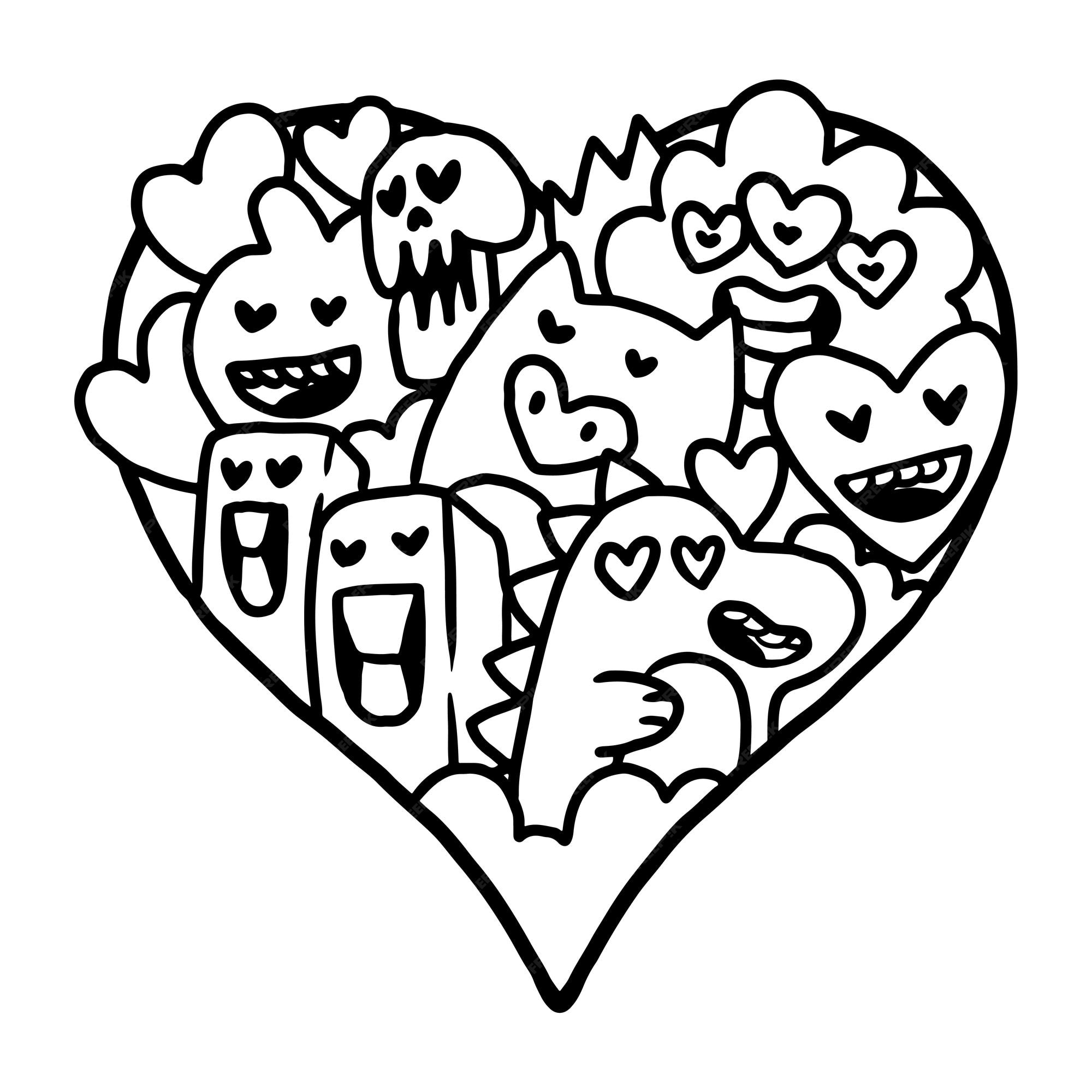 Premium vector heart doodle cute valentine coloring page