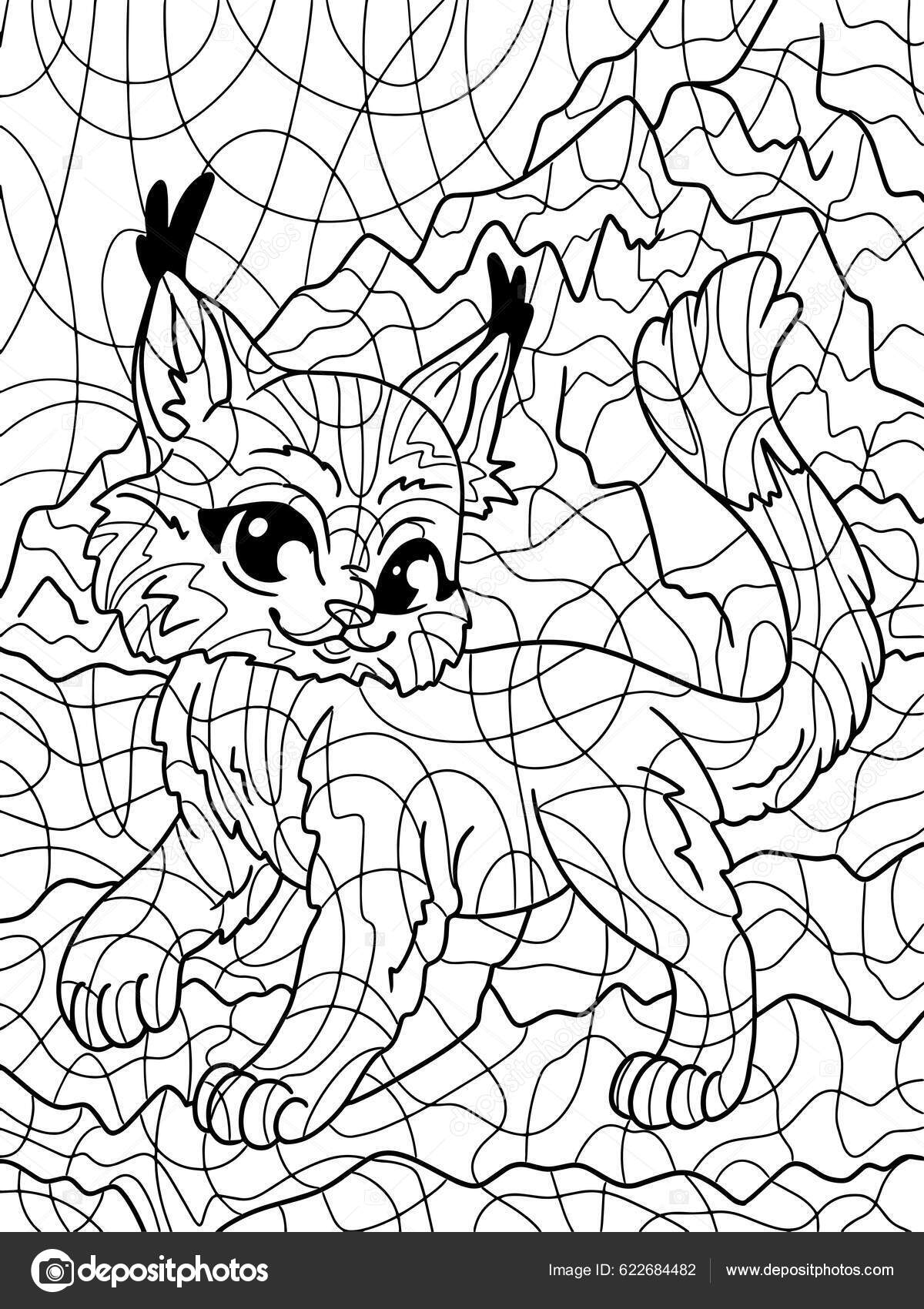 Cute lynx kitten freehand sketch adult antistress coloring page doodle stock illustration by toricheksgmail