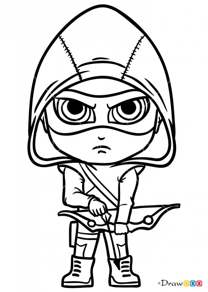 How to draw green arrow chibi superheroes avengers coloring pages avengers coloring easy cartoon drawings