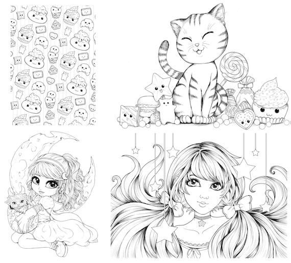 Sweet kawaii mini coloring book a x adorable cute characters manga fantasy candies animals and fantasy coloring pages by sakuems