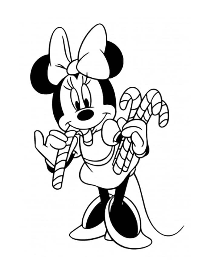 Cute minnie mouse with a christmas candy coloring page