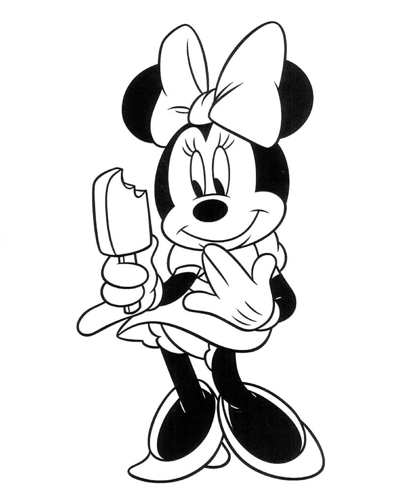 Cute minnie mouse with a popsicle coloring page