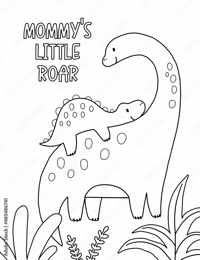 Cute cartoon coloring page with dinosaur mom and baby mothers day vector printable worksheets for preschool vector