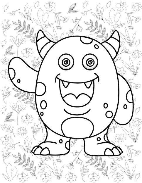 Premium vector monster coloring page monster vector monster white and black monster coloring for kids