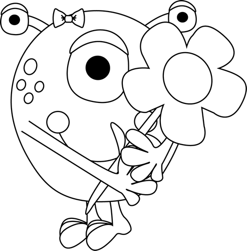 Black and white girl monster holding a flower monster quilt cute coloring pages rock painting patterns