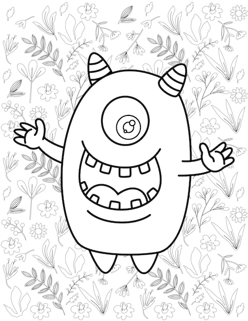 Premium vector monster coloring page monster vector monster white and black monster coloring for kids