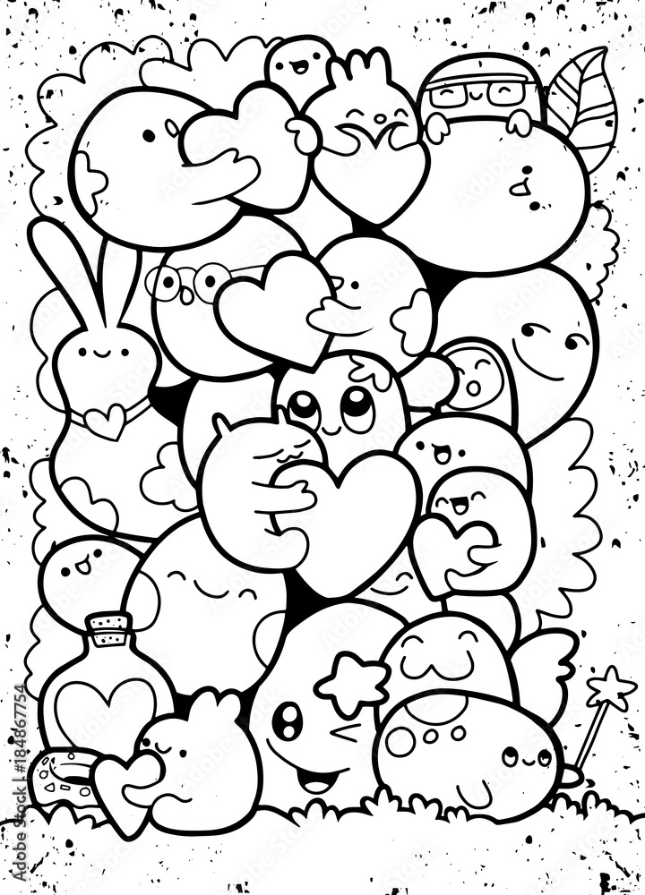 Funny monsters cute monster pattern for coloring book black and white background vector