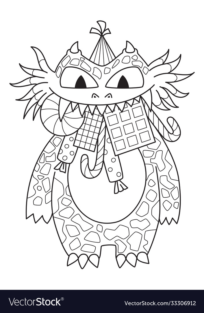 Doodle halloween coloring book page cute monster vector image