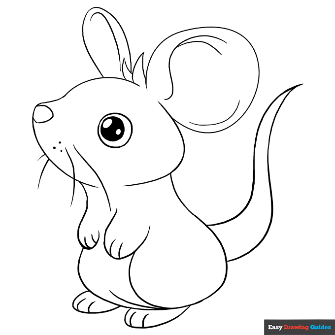 Cute mouse coloring page easy drawing guides