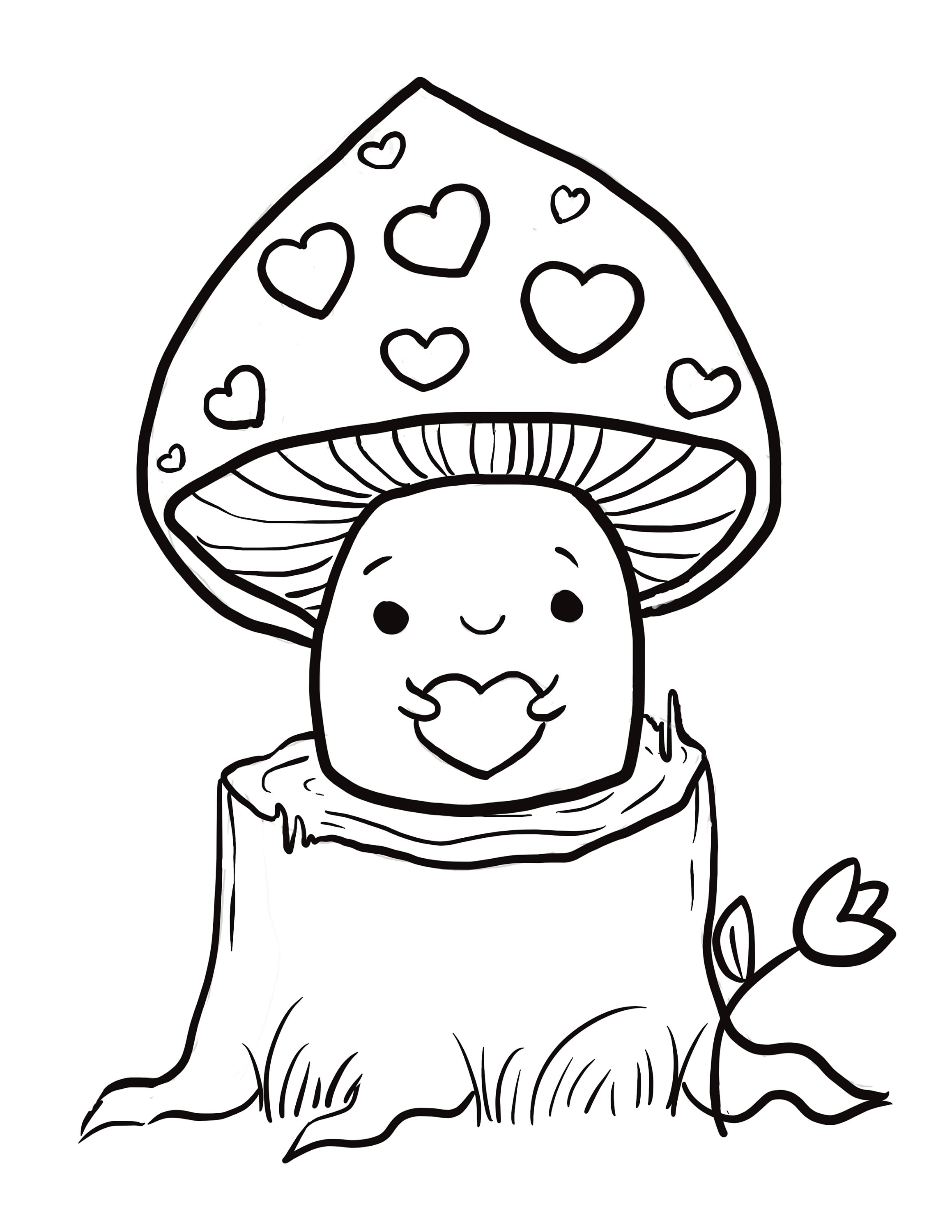 Rainbow heart mushroom coloring pagedownloadable digital