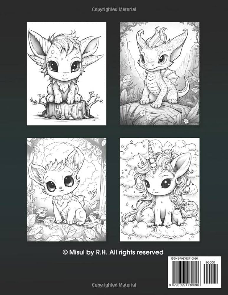 Fantasy kawaii creatures coloring book adorable creepy monsters for adults and teens featuring cute grayscale illustrations for relaxation rh misul books