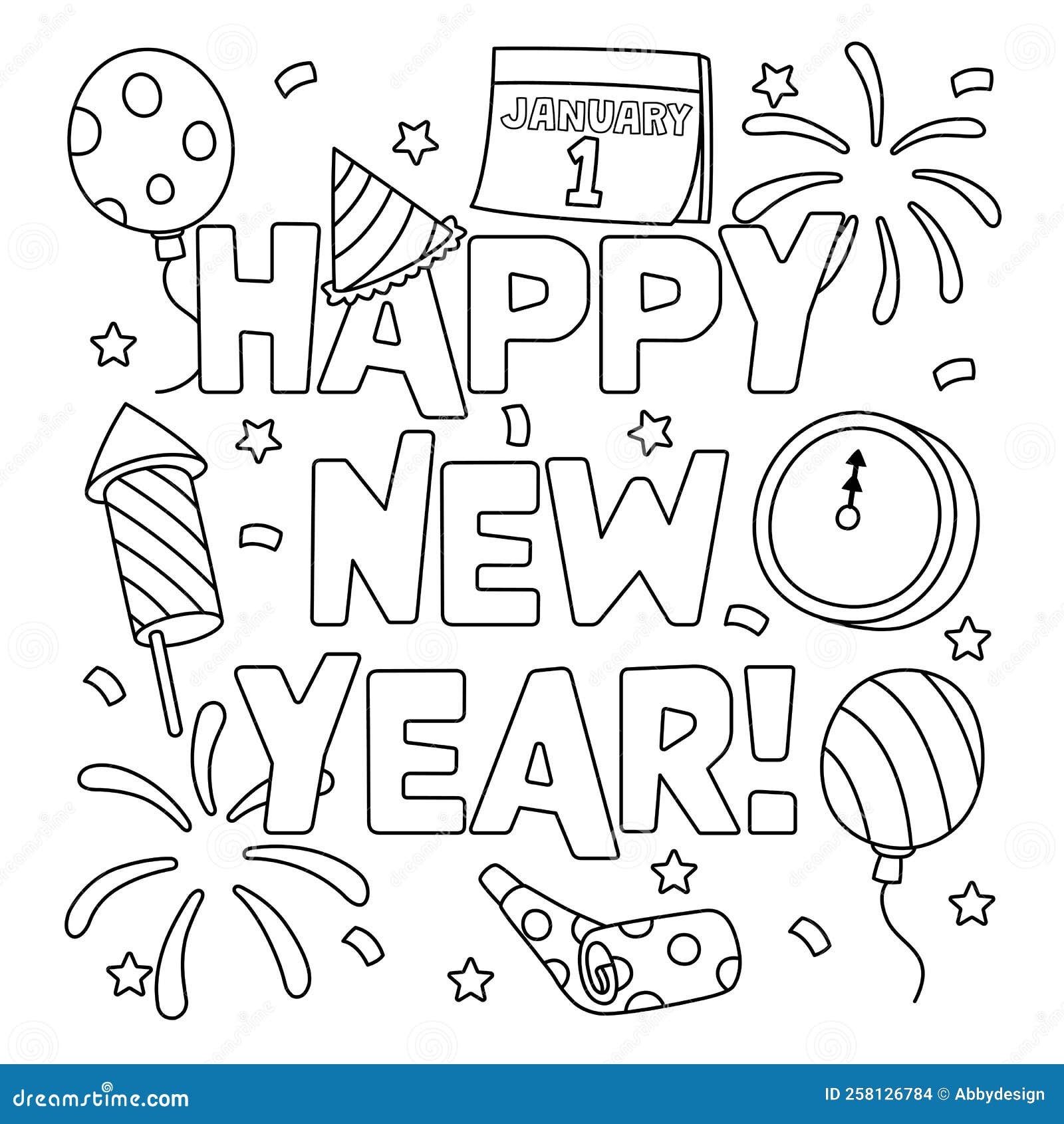 Happy new year january coloring page for kids stock vector