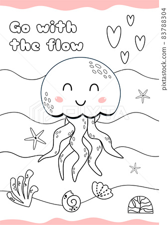 Easy coloring page jellyfish underwater cute