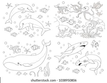 Hakuun set cute sea animals ocean coloring liittyvã kuvituskuva