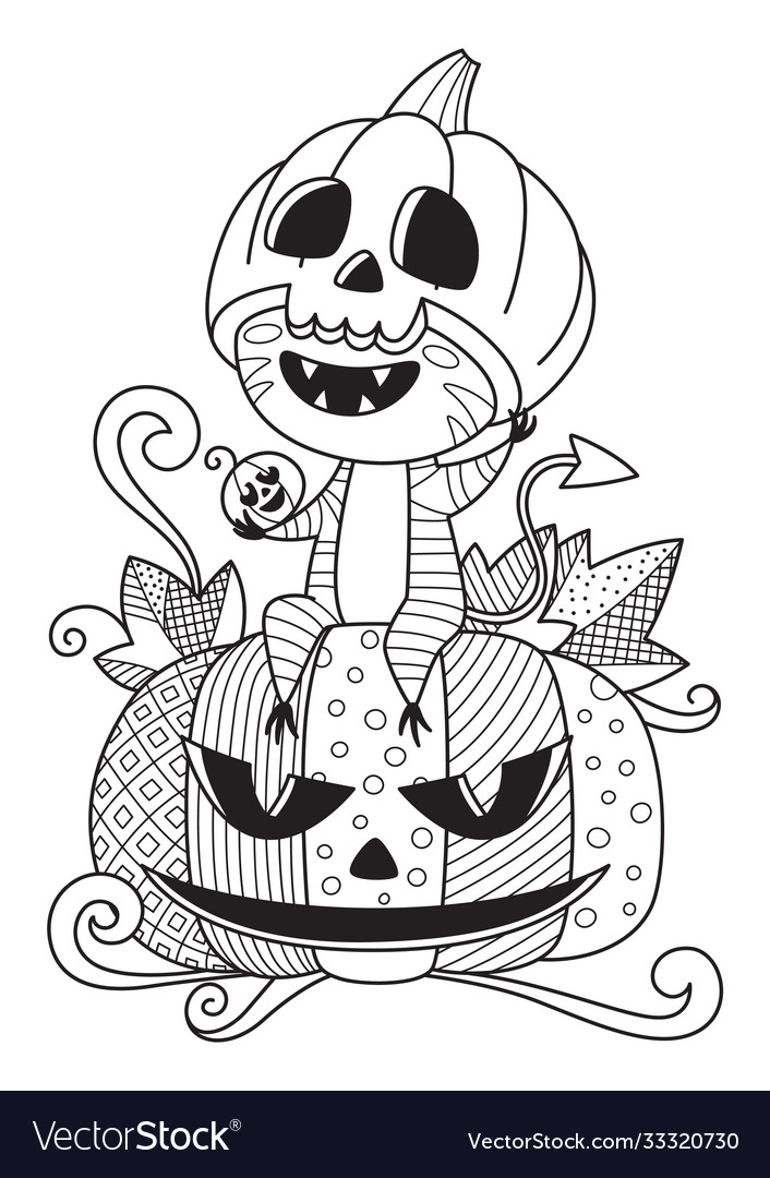 Doodle halloween coloring book page cute monster vector image