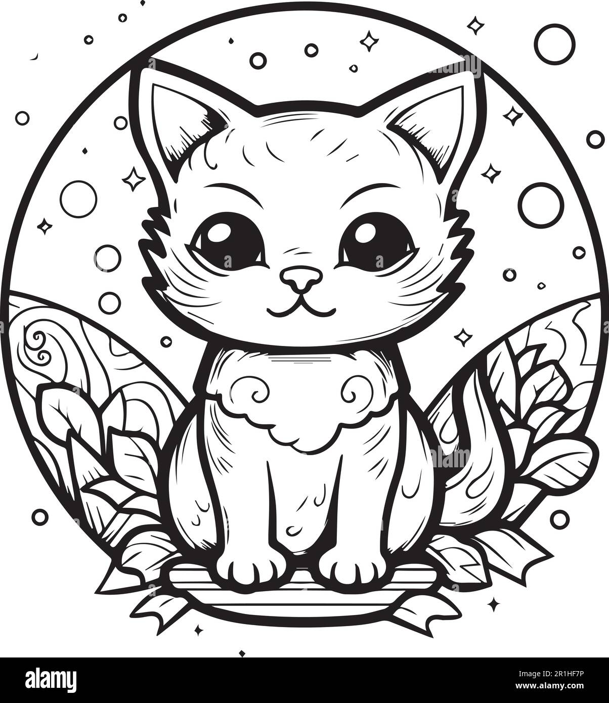 A cartoon cute cat line art coloring page vector illustration stock vector image art