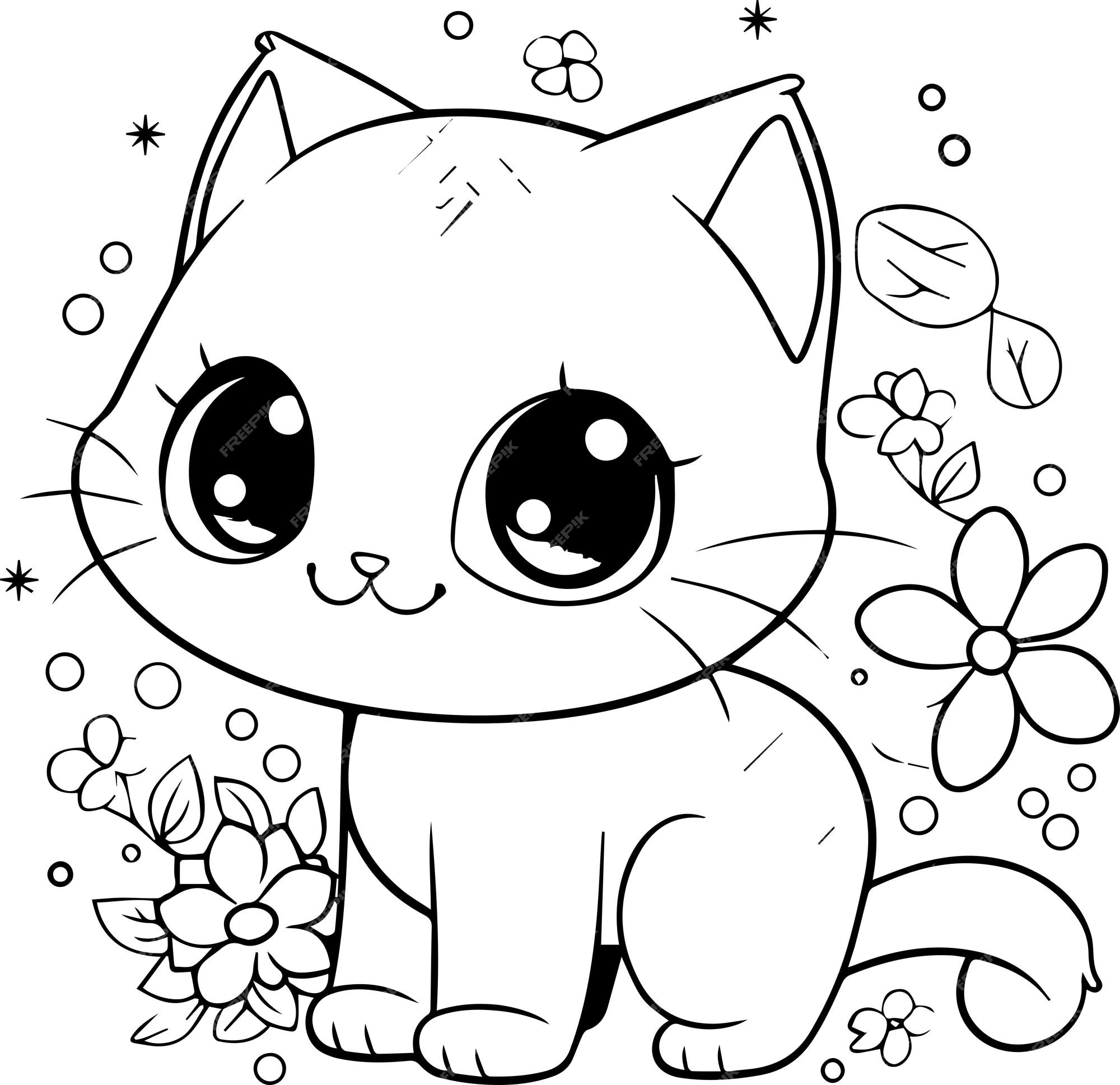 Premium vector cute cat coloring page