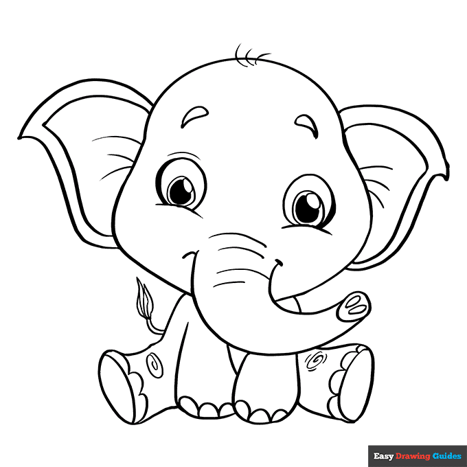 Baby elephant coloring page easy drawing guides