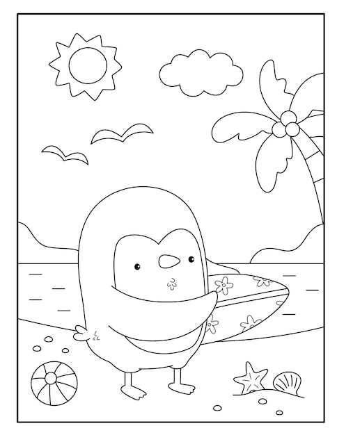 Premium vector cute penguin coloring pages for kids