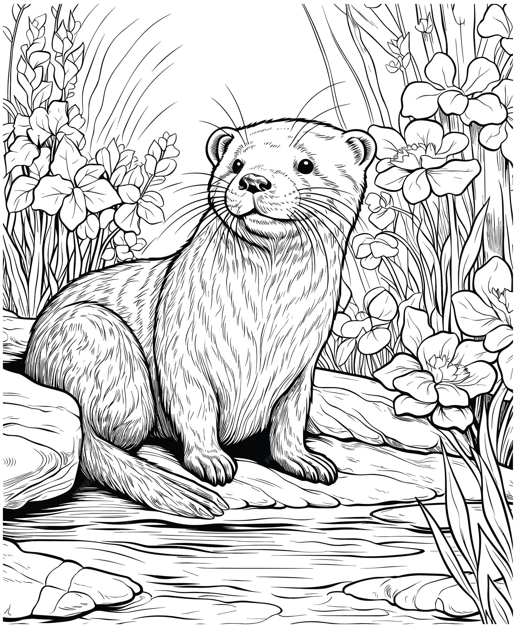 Premium vector otter coloring pages for adults