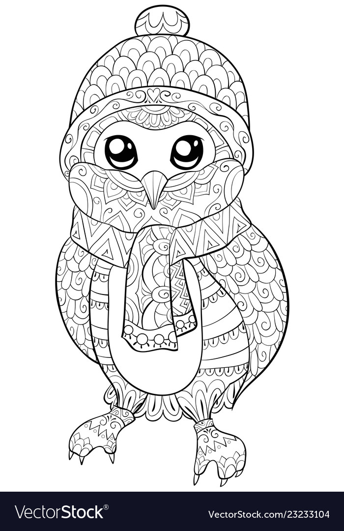 Adult coloring bookpage a cute owl with christmas vector image