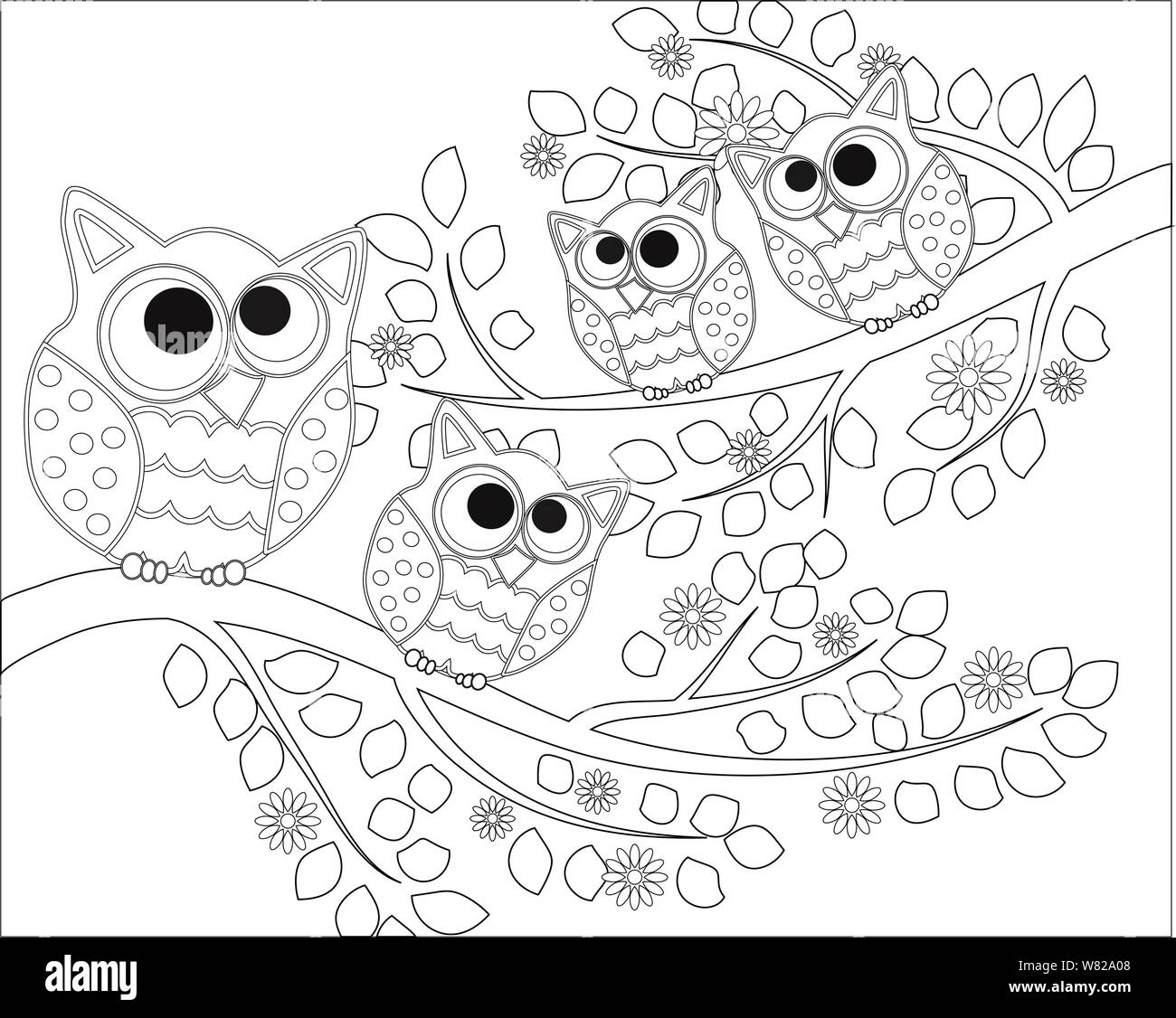 Coloring book for adult and older children coloring page with cute owl and floral stock vector image art