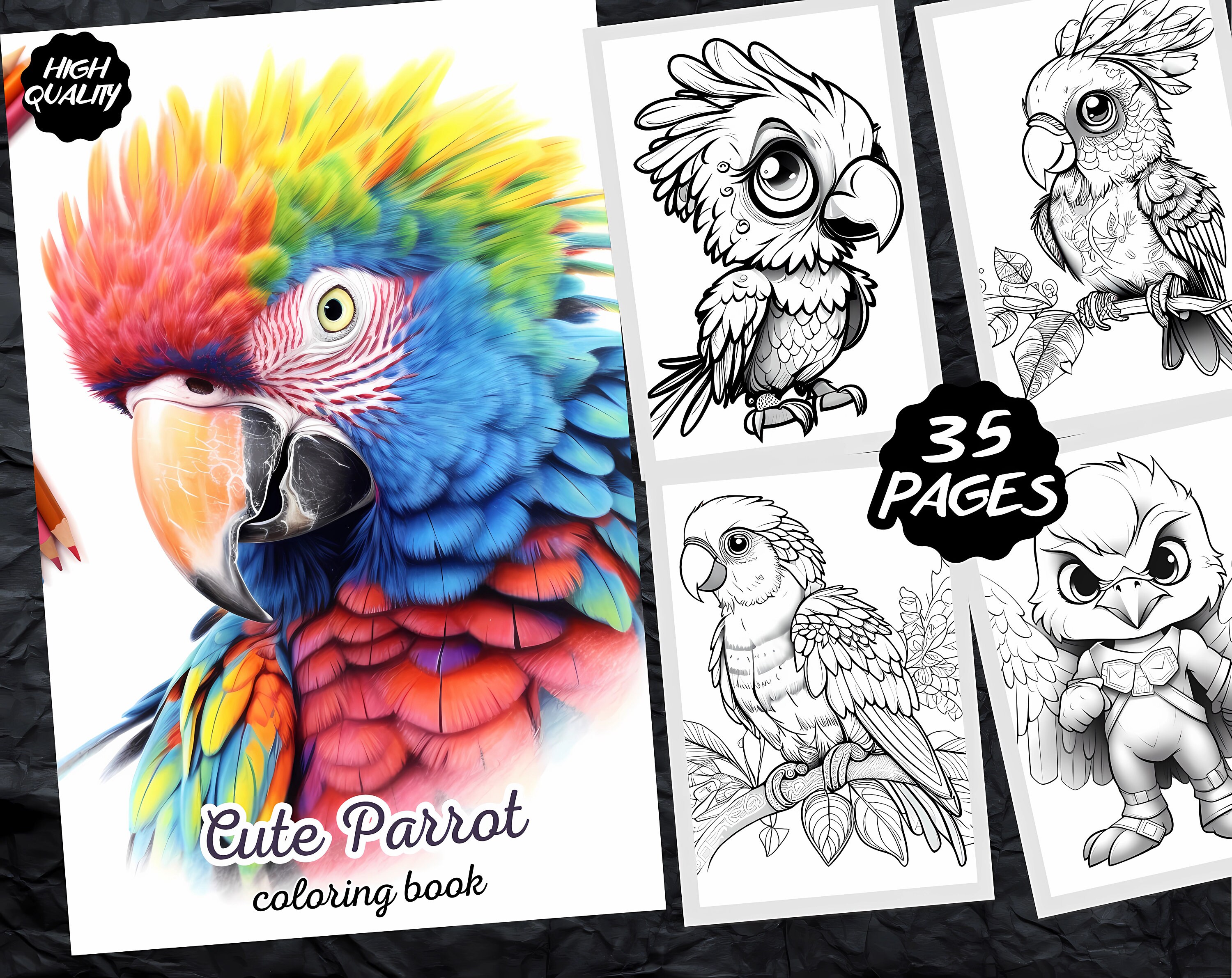 Cute parrot a coloring pages color page for kids games activity printable coloring pages party birthday digital children coloring