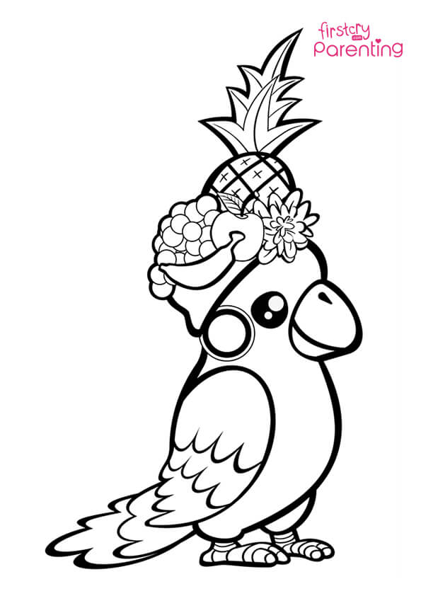 Cartoon parrot coloring page for kids