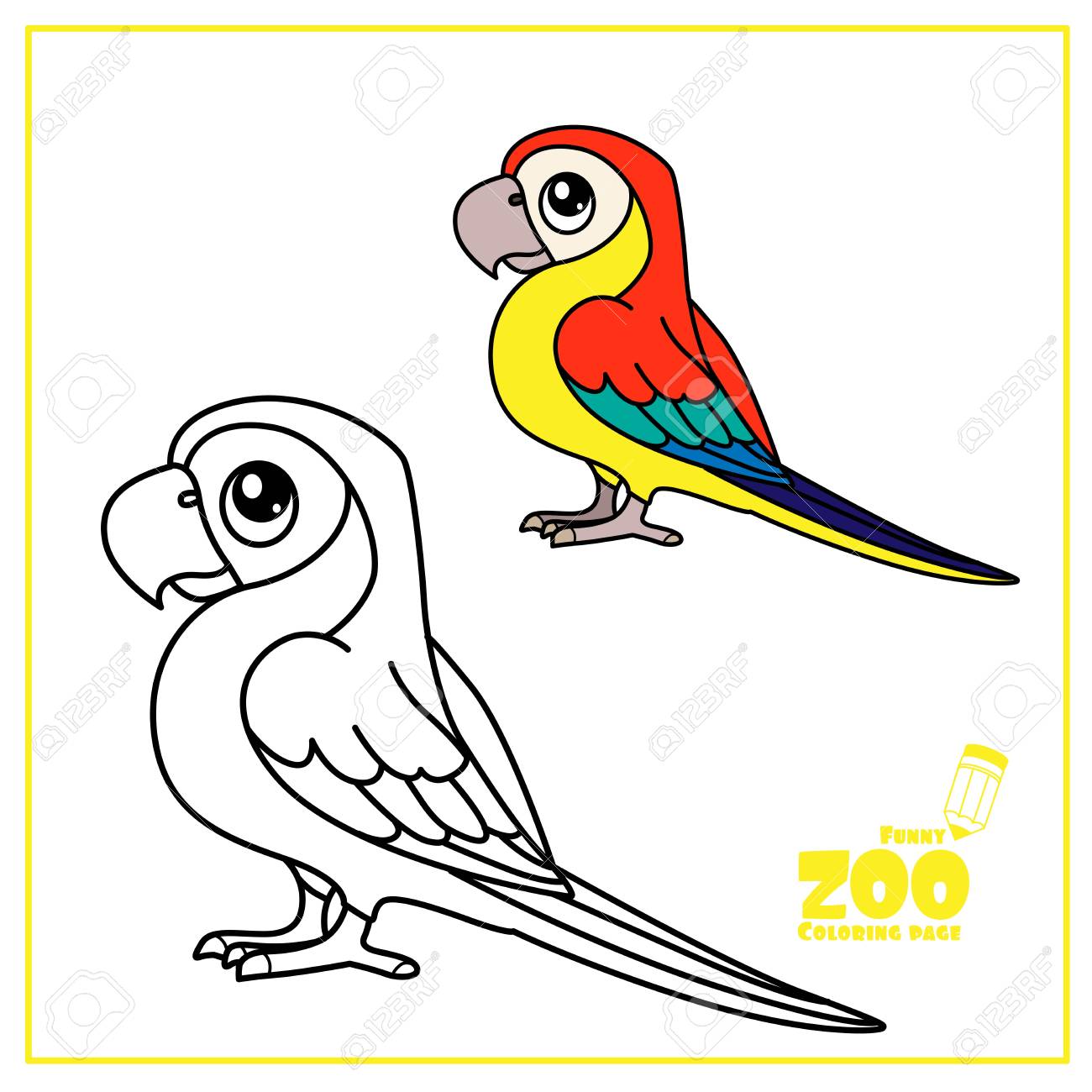 Cute cartoon ara parrot color and outlined on a white for coloring page royalty free svg cliparts vectors and stock illustration image