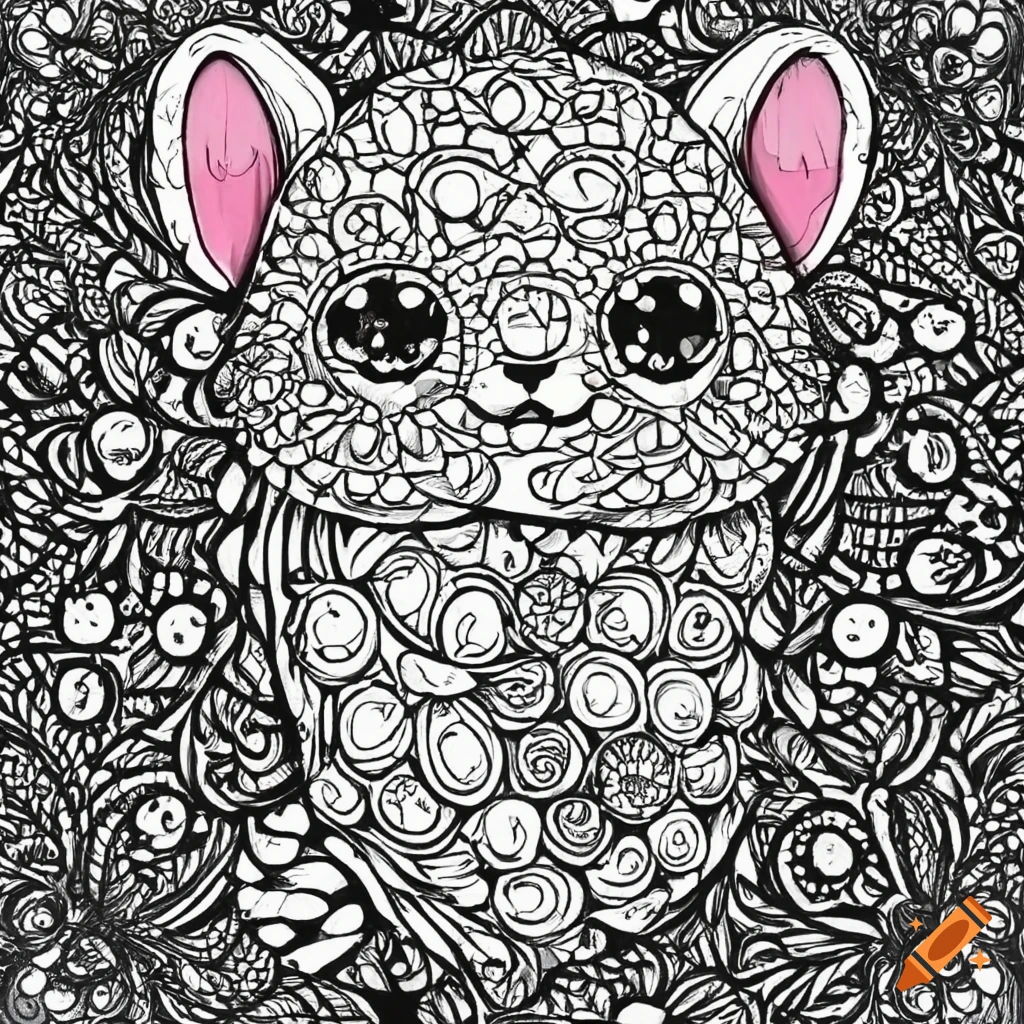 A cute black and white pattern for kawaii coloring enthusiasts on