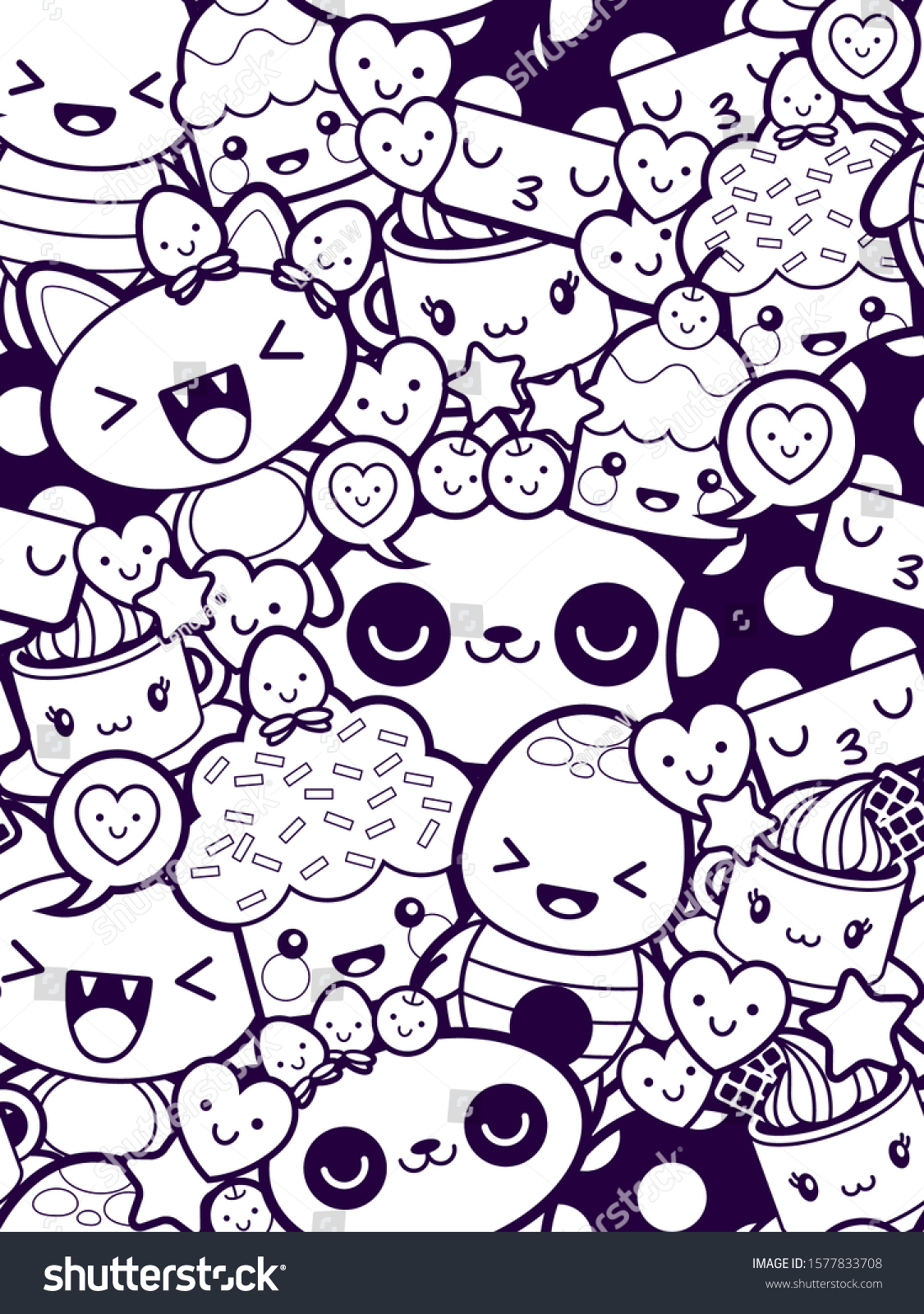 Kawaii seamless pattern coloring page kids stock vector royalty free