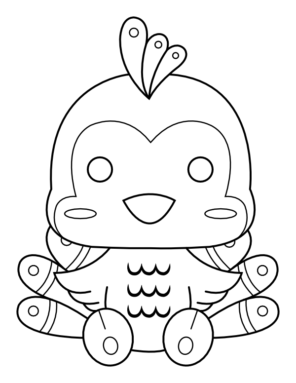 Printable kawaii peacock coloring page