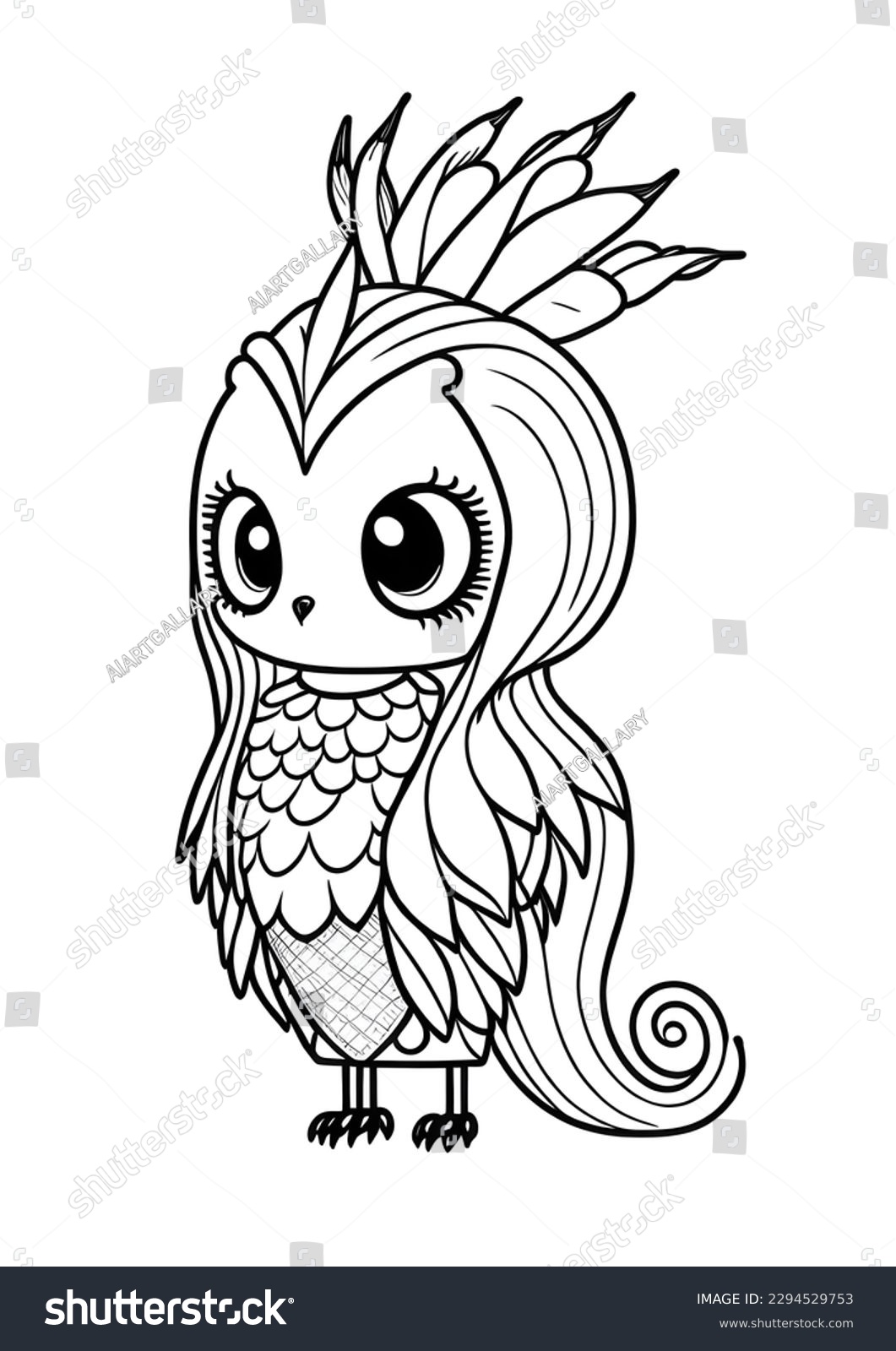 Cute baby peacock coloring page art stock illustration